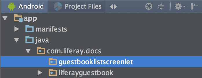 Figure 1: Guestbook List Screenlets new package is highlighted.