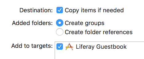 Figure 4: When adding the Guestbook Mobile SDK to your project, select these options and then click Finish.