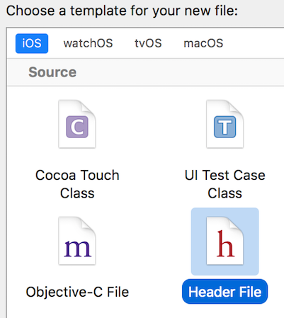 Figure 7: Create a new iOS header file.