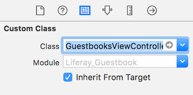 Figure 5: Set GuestbooksViewController as the custom class of the guestbooks scenes view controller.