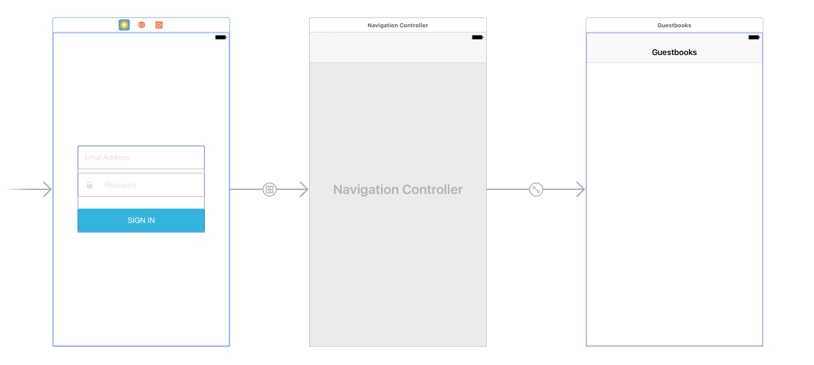 Figure 6: A segue now exists from the login scene to the navigation controller.