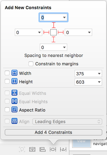 Figure 2: Set the new views Spacing to nearest neighbor constraints to 0 on all sides.