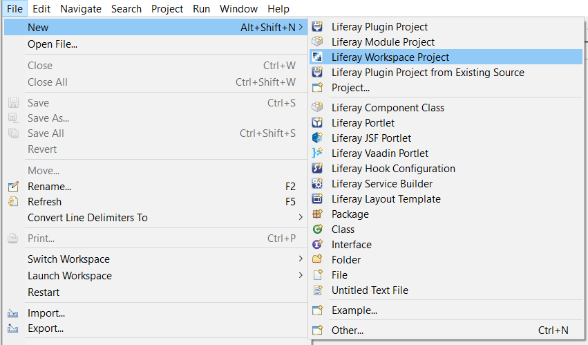 Figure 1: By selecting Liferay Workspace, you begin the process of creating a new workspace for your Liferay projects.