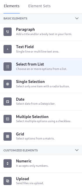 Figure 3: File Upload, Grid, and Numeric fields are new.