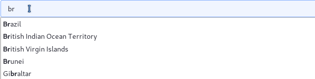 Figure 6: A User beings typing in a Text field and is pleasantly surprised by a list of
autocomplete options.