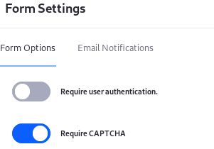 Figure 1: You can enable CAPTCHA for your form in the Form Settings window.