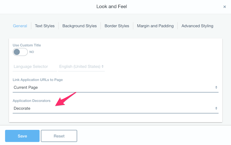 Figure 2: Portlet Decorators can be applied through the Look and Feel Configuration menu