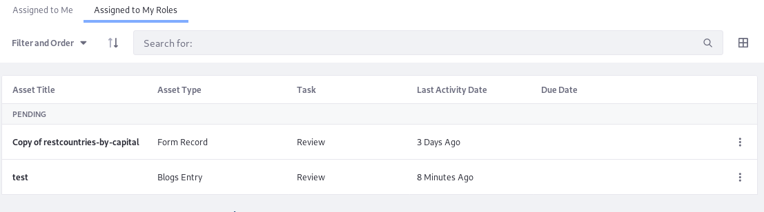 Figure 5: The Assets assigned to Roles are listed in each associated users Assigned to My Roles tab.