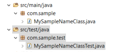 Figure 2: In this example module, the JUnit test class is in the same module of the class it tests. The test class resides in a source folder and package following standard test structure conventions.
