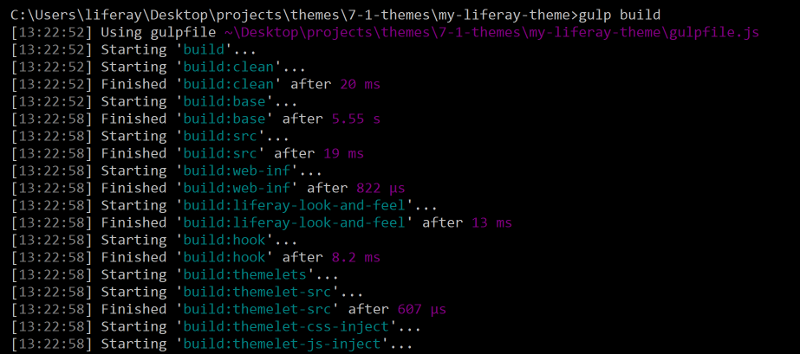 Figure 1: Run the gulp build task to build your themes files.