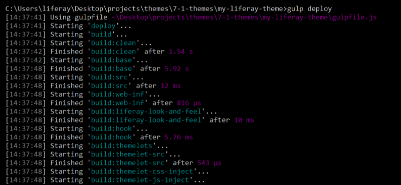 Figure 1: Run the gulp deploy task to build your themes files and deploy it to your app server.