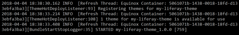 Figure 2: Your servers log notifies you when the themes bundle has started.