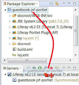 Figure 4: Drag and drop your project onto the Liferay server to deploy it.