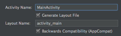 Figure 4: In the final screen of Android Studios Create New Project wizard, accept the default values for the activity and layout name.