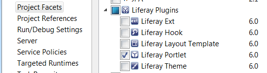 Figure 2: Make sure that your projects Liferay plugin facets are properly configured.