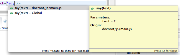 Figure 4: JavaScript code assist features give easy access to your functions.