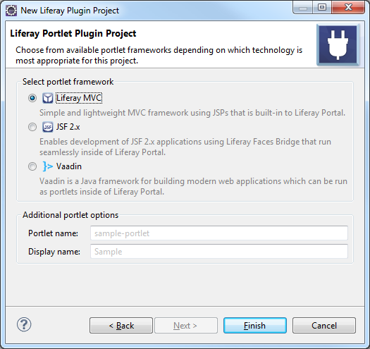 Figure 4: Select a portlet framework to use for your new portlet.