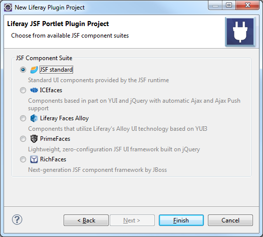 Figure 5: If youre using JSF as your portlet framework, then you need to select the JSF component suite to use.