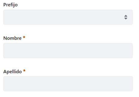Figure 2: The Spanish user name settings omit the suffix and middle name fields entirely.