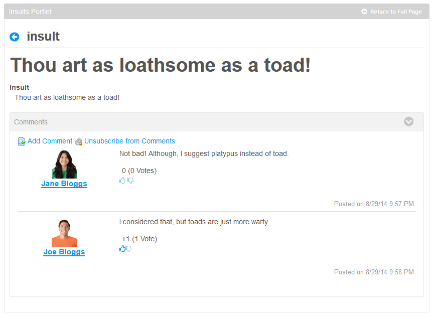Figure 1: Your JSP lets users comment on content in your portlet.