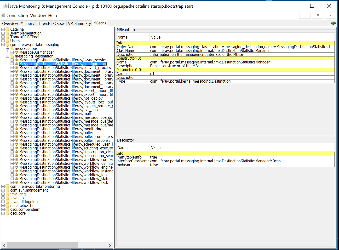 Figure 1: JConsole shows statistics on Message Bus messages sent, messages pending, and more.