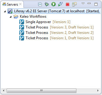 Figure 1: In Studios Servers view, your servers Kaleo Workflows folder shows workflows published on your portal.