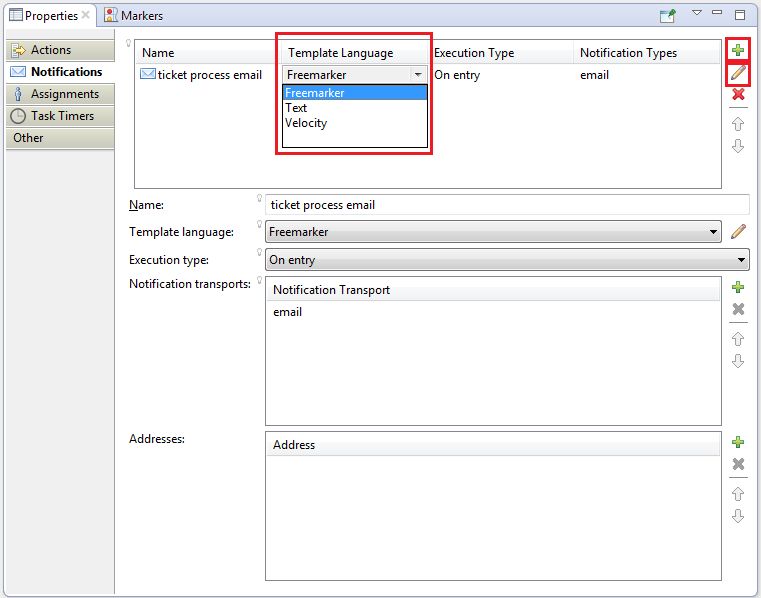 Figure 1: When creating a notification, Developer Studio offers several options, like choosing  a template language.