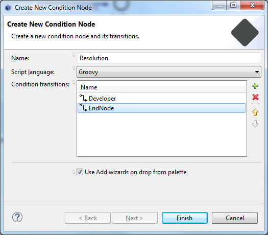 Figure 1: When creating a condition node, you can set your preferred script language, name, and condition transitions.
