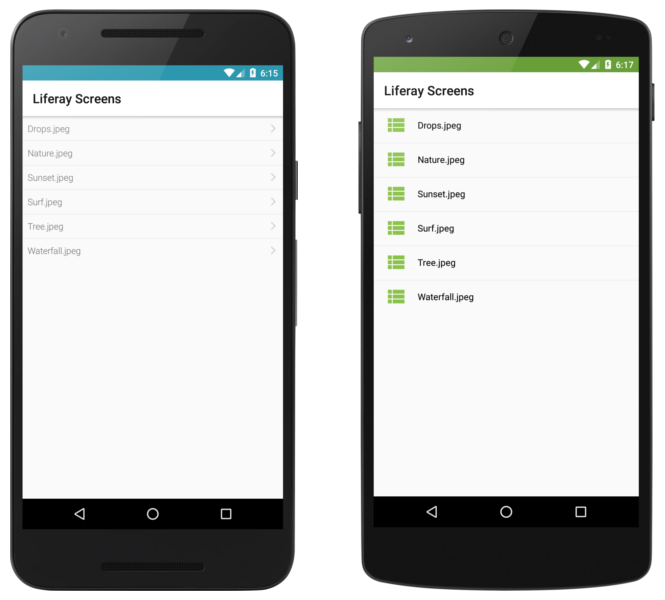 Asset List Screenlet using the Default (left) and Material (right) Views.