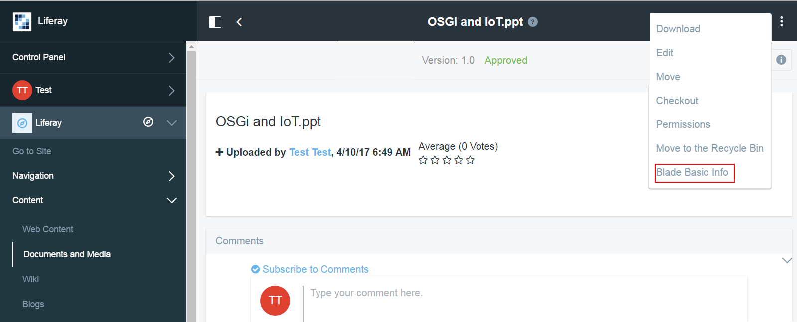 Figure 2: The new option is also available from the portlets Document Details.