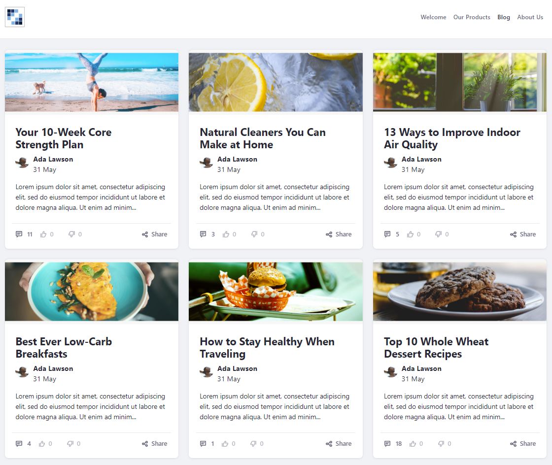Figure 7: The new cards design for blogs displays entries in a visual grid.