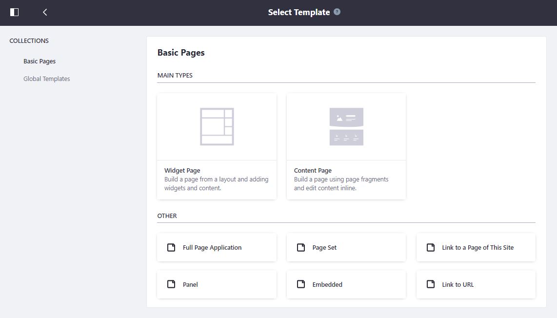 Figure 1: Users can now choose to create Content Pages.