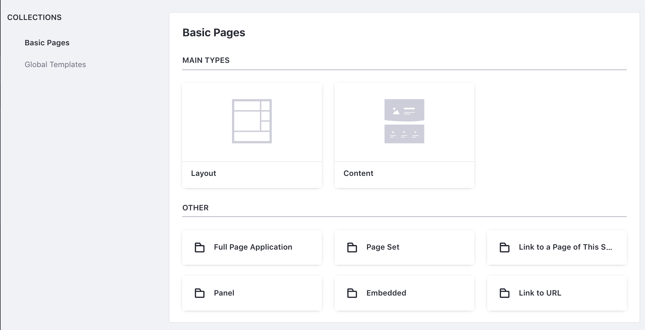 Figure 3: You must select a page type when adding pages.