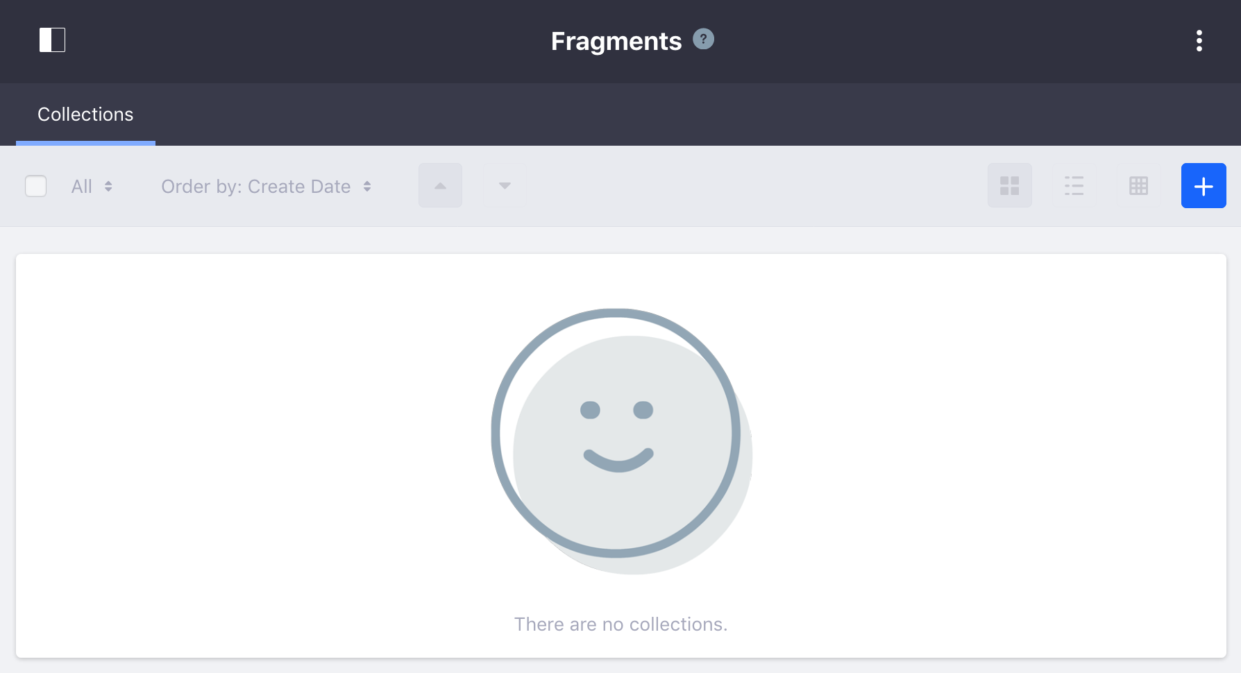 Figure 1: Here is the Page Fragments page with no Fragments or Collections created.