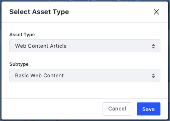 Figure 3: Selecting the Asset type and Subtype.