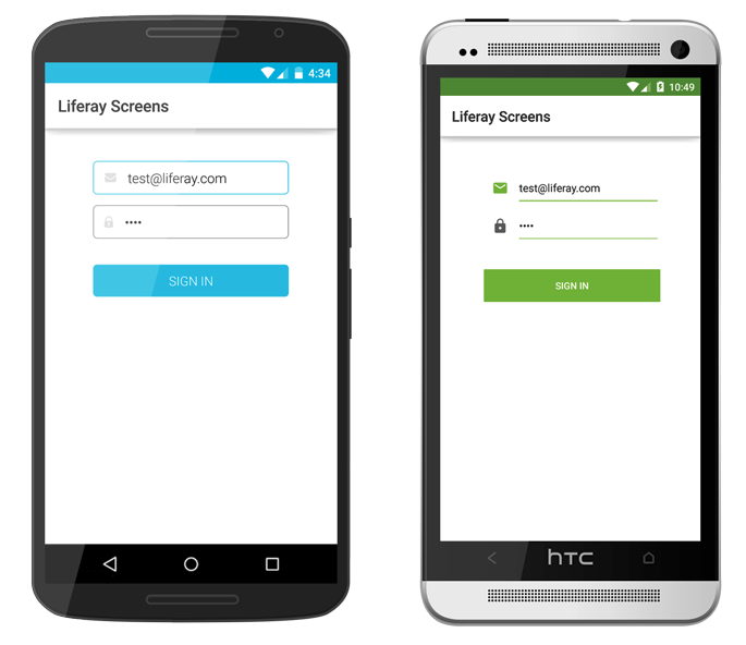 The Login Screenlet using the Default (left) and Material (right) Viewsets.