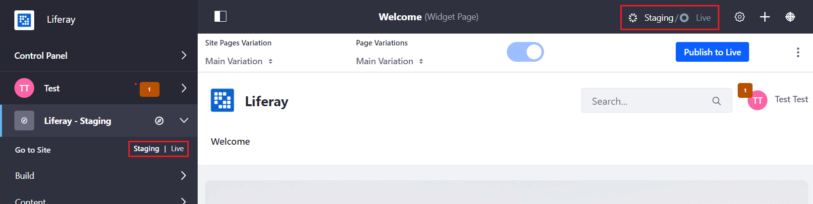 Figure 1: You can see the new staging options added to the top and left of your screen.