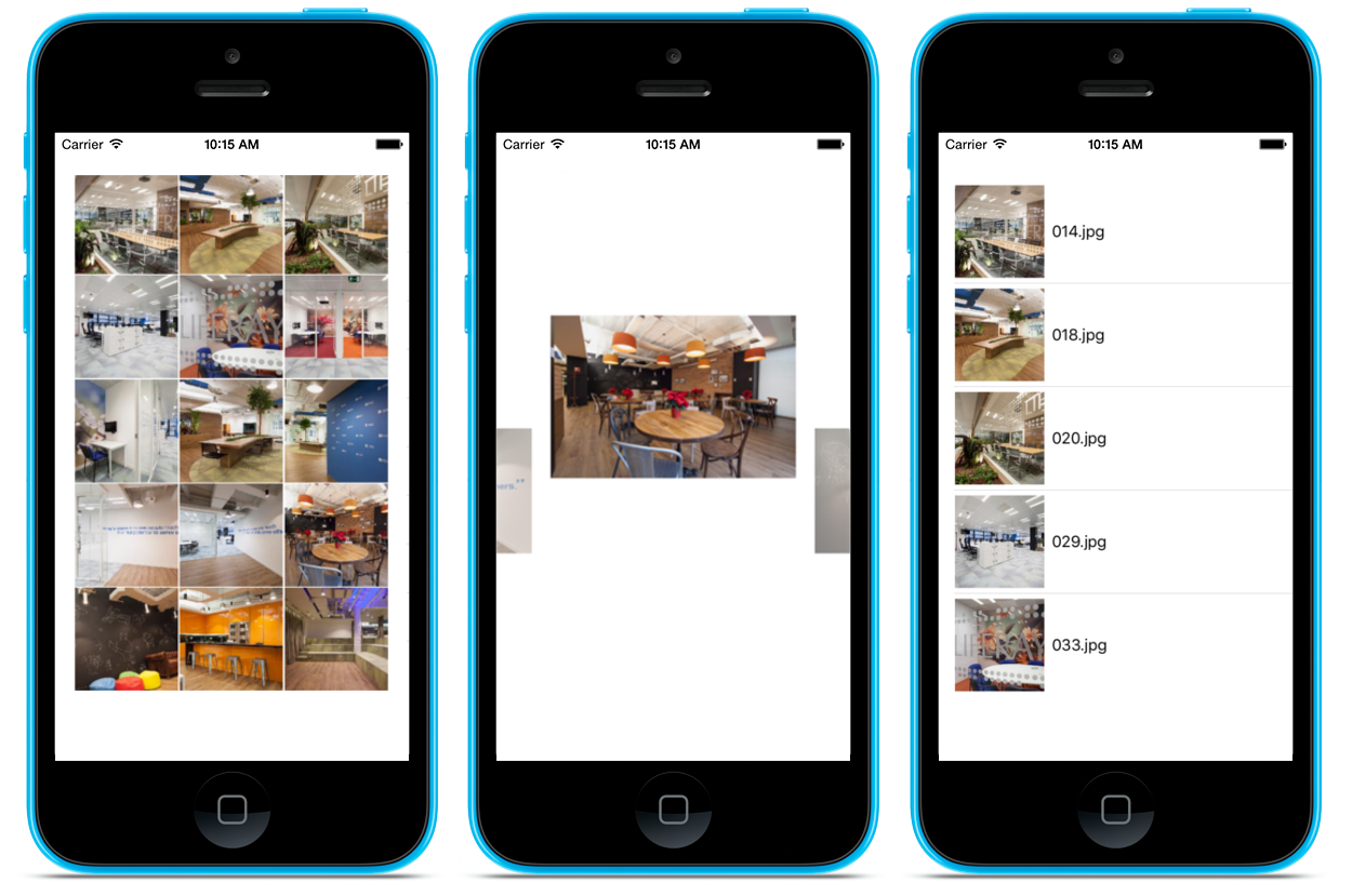 Figure 1: Image Gallery Screenlet using the Grid, Slideshow, and List Themes.