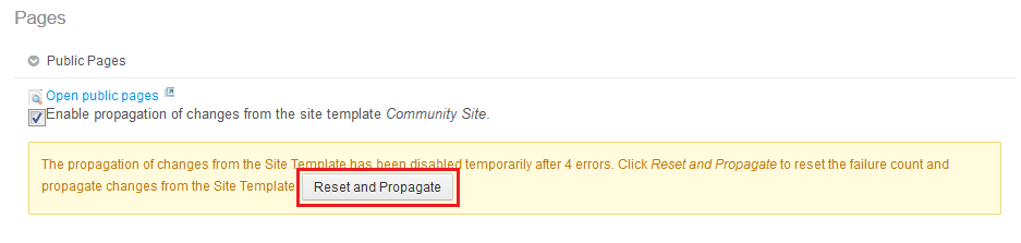 Figure 3.13: You can reset and propagate the merge fail count by navigationg to Site Settings.