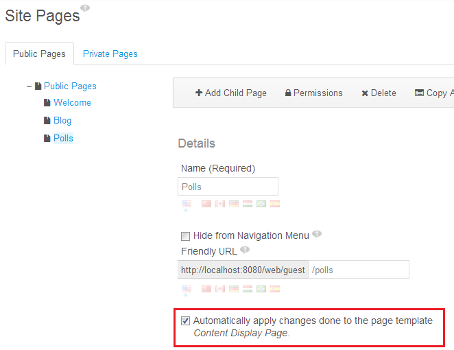 Figure 3.16: You can choose whether or not to automatically apply page template changes to live pages.