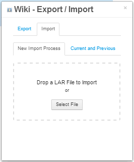 Figure 4.8: When importing portlet data, you can choose a LAR file using the file explorer or drag and drop the file between the dotted lines.