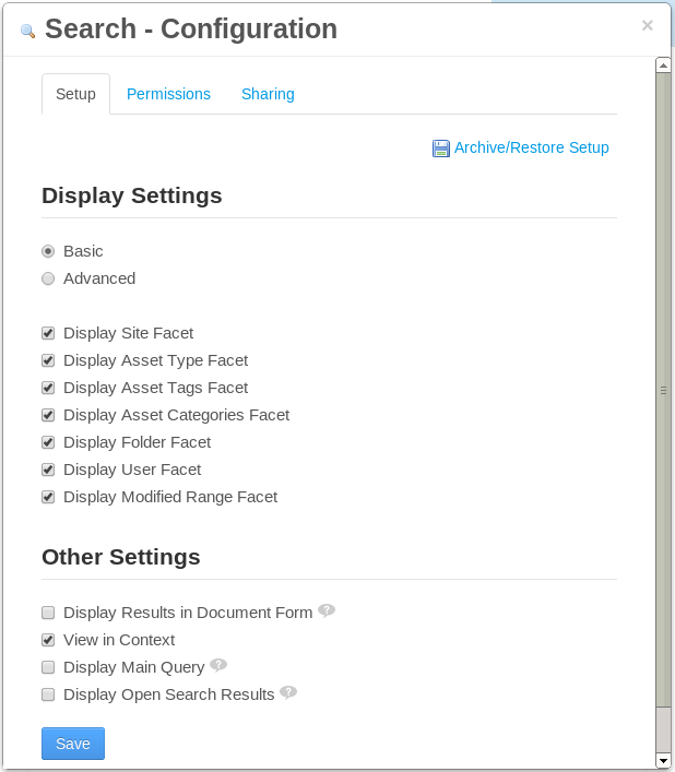 Figure 6.12: Basic search configuration is pretty straightforward.