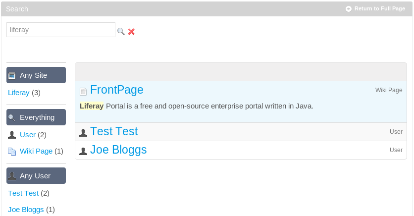Figure 6.8: The first set of facets is content types. You can drill down to specific types of content that contain the search terms you entered.