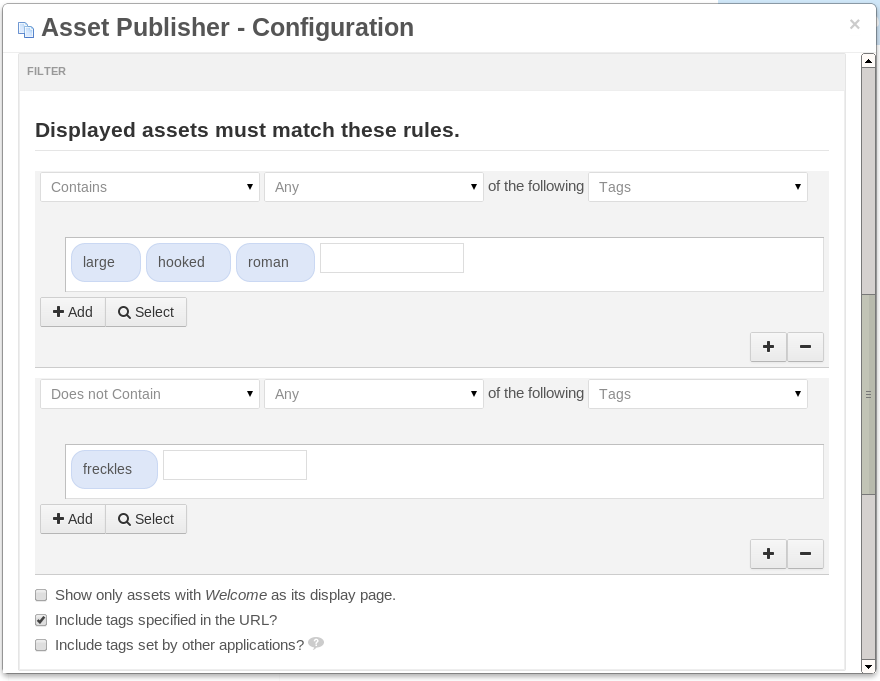 Figure 6.14: You can filter by tags and categories, and you can set up as many filter rules as you need.