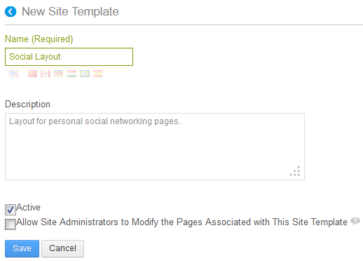 Figure 10.8: You can give your site template a custom name and description and also specify several configuration settings..