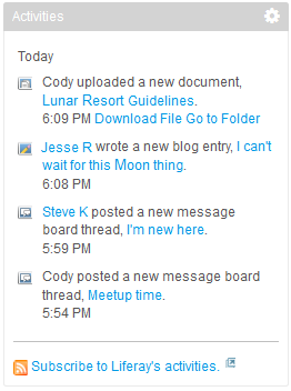 Figure 10.5: All of your site members activities are listed with brief descriptions and time stamps.