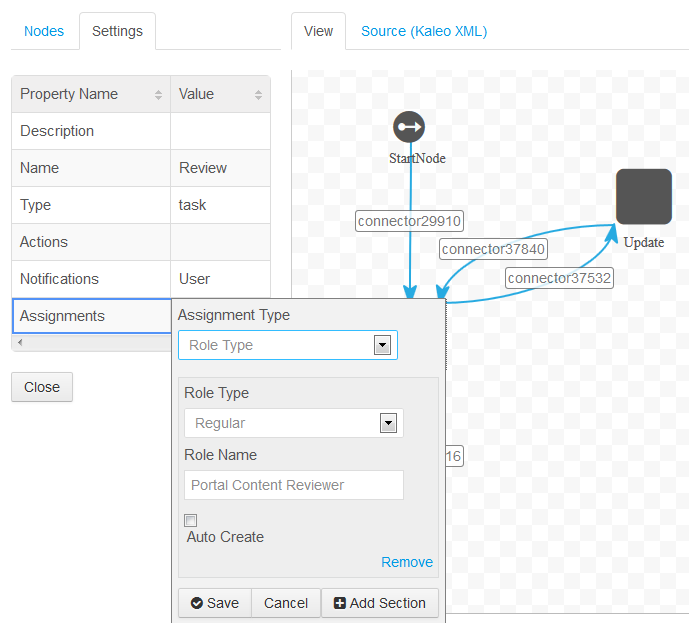 Figure 13.7: Assignment settings for the Review node.