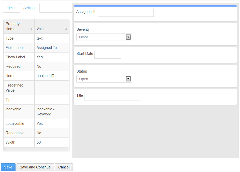 Figure 13.12: Settings available for a field in a form.