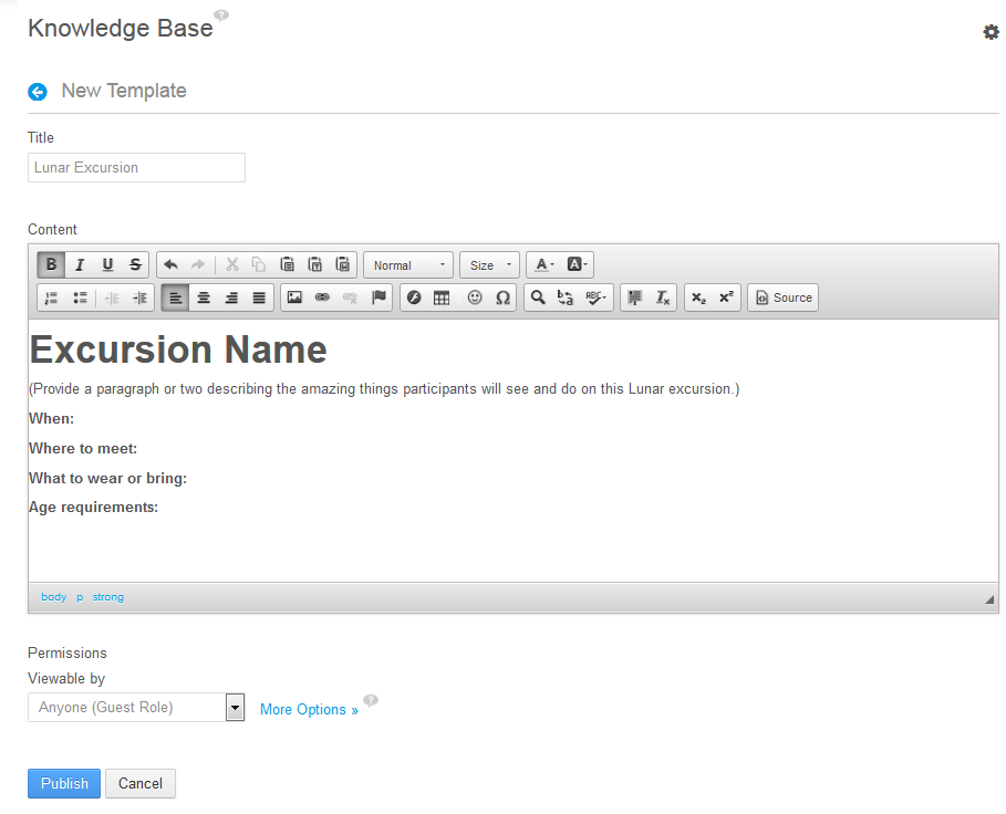 Figure 14.28: As an administrator, you can add a new template to your knowledge base from the Knowledge Base portlet.