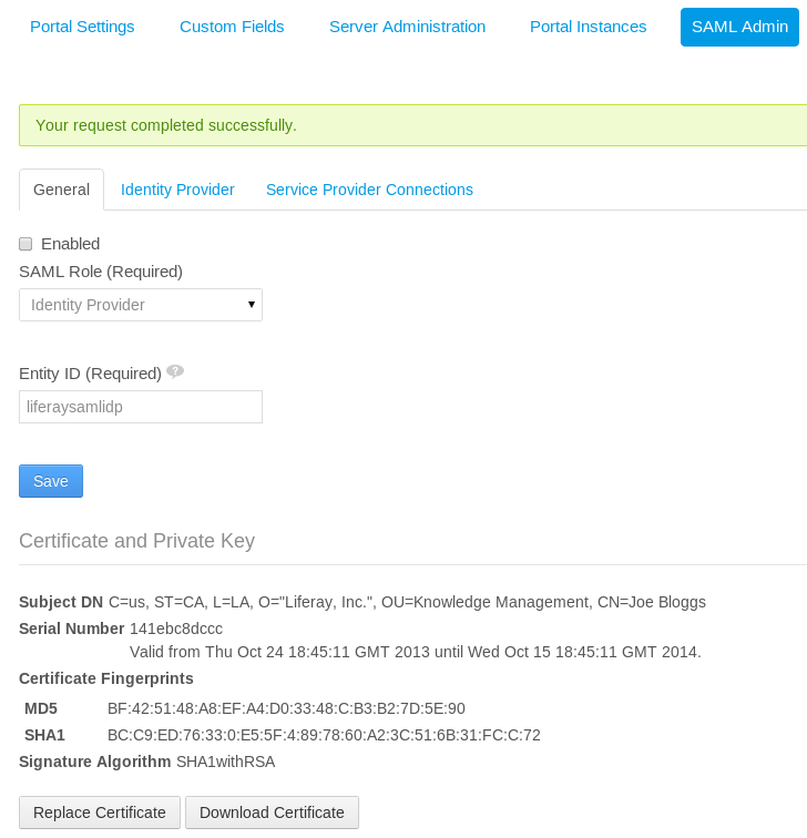 Figure 17.2: After saving your certificate and private key information, you can view information about your certificate or download your certificate.